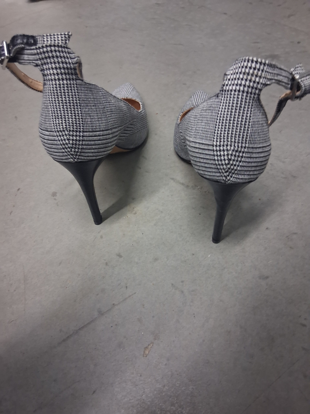 New Vince Checkered Ankle-Strap Women’s Pump in Black and White - Picture 5 of 8